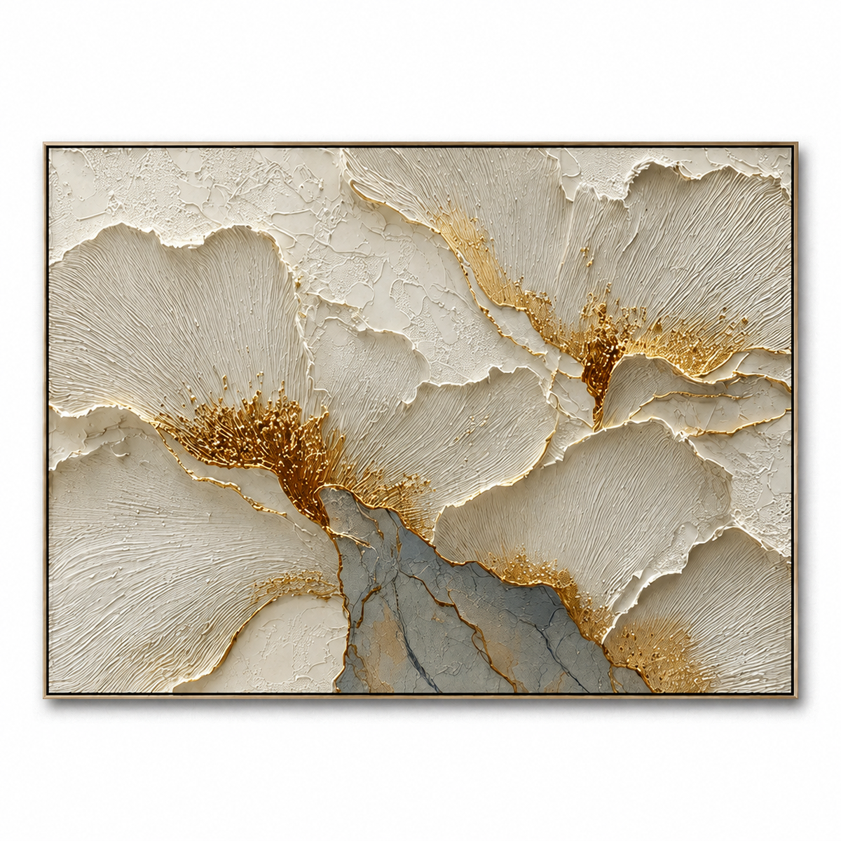 Gilded Petals-White Gold Floral Relief Painting