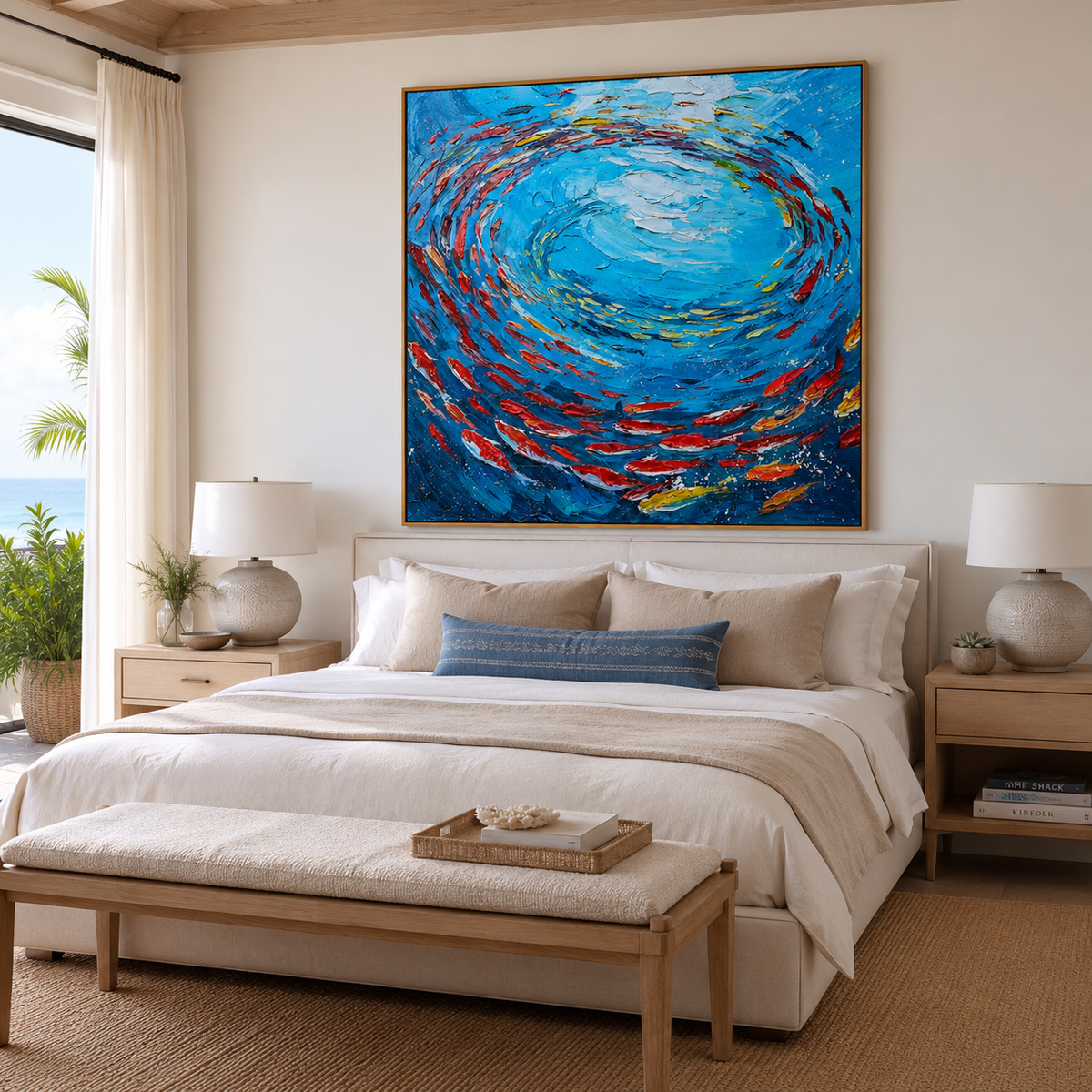 Azure Spiral-Colorful Koi Fish Painting