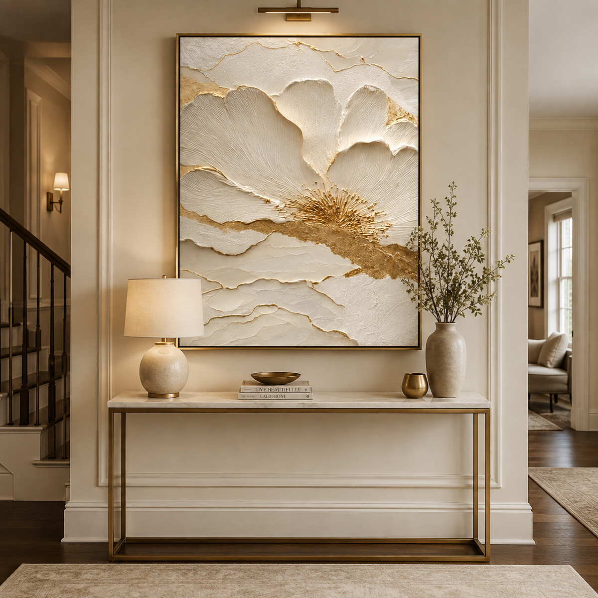 Golden Bloom Essence-Textured Floral Painting