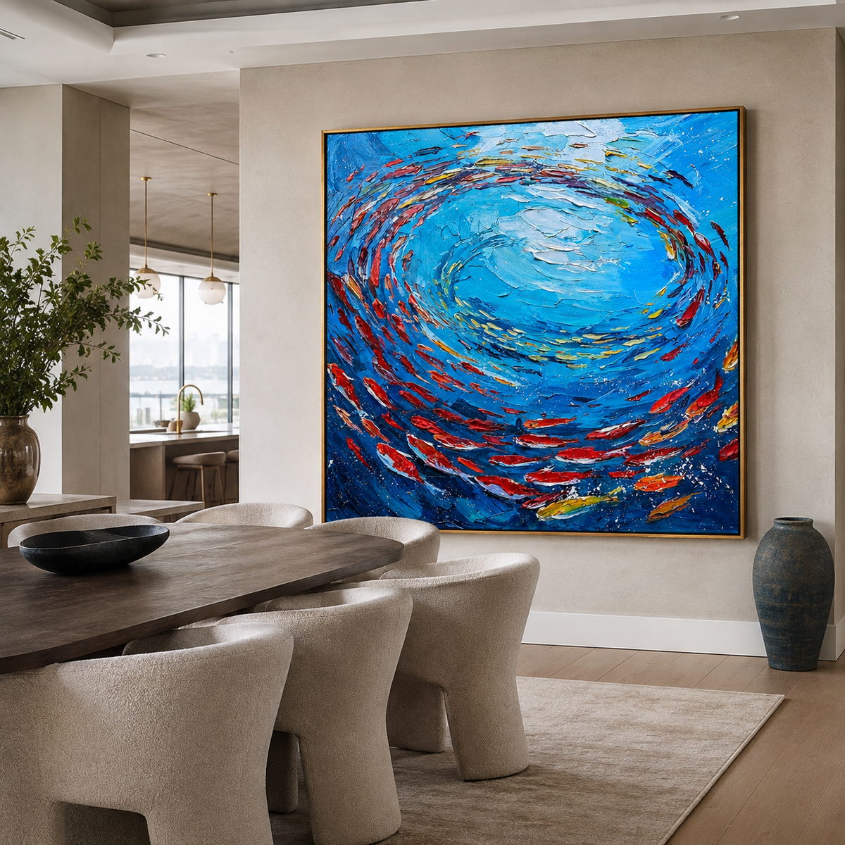 Azure Spiral-Colorful Koi Fish Painting