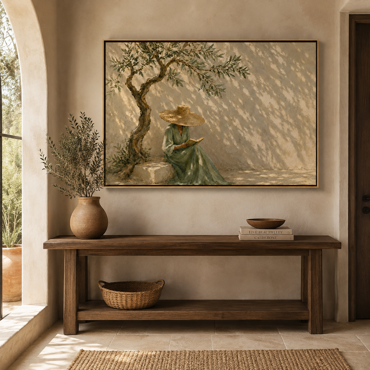 Olive Shade-Reading Woman Painting