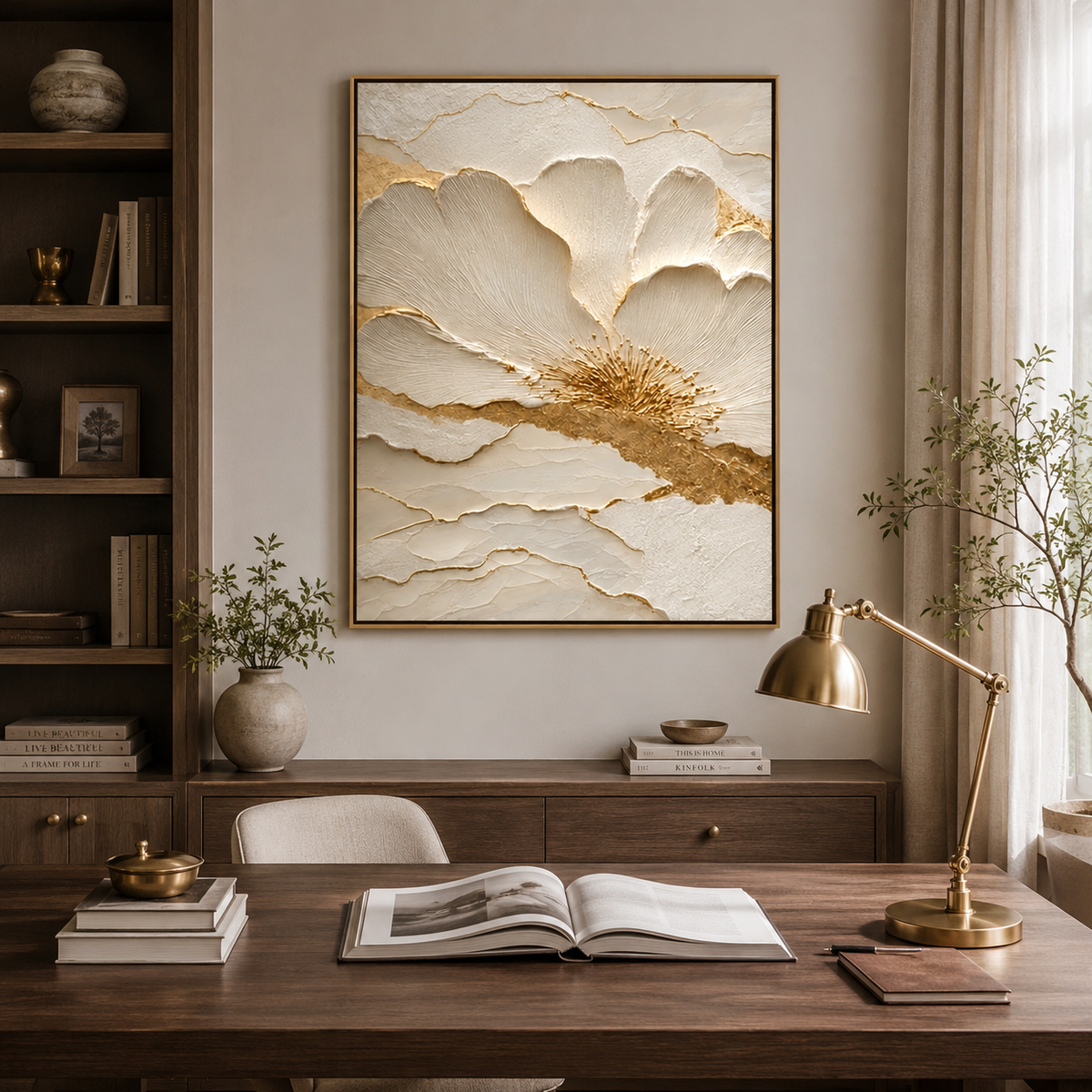 Golden Bloom Essence-Textured Floral Painting