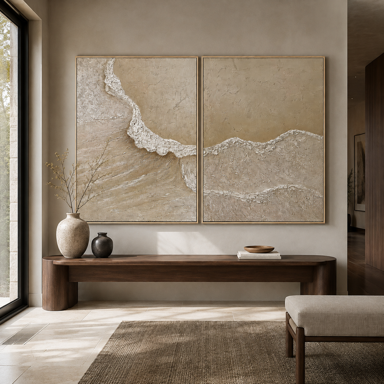 Sanded Tides-Neutral Textured Coastal Diptych