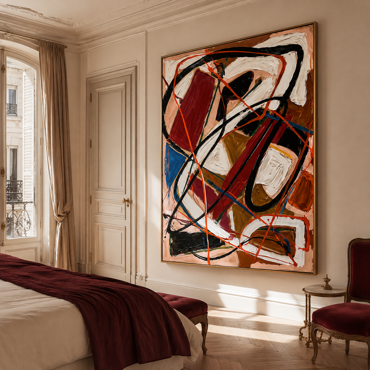 Crimson Pulse-Red Gestural Abstract Painting