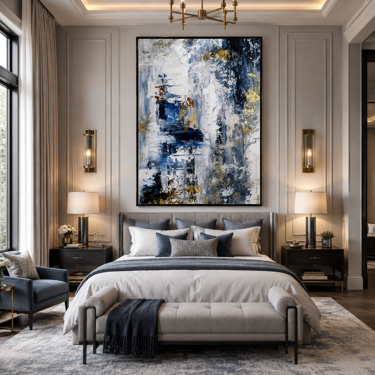 Gilded Drift-Blue Gold Abstract Painting