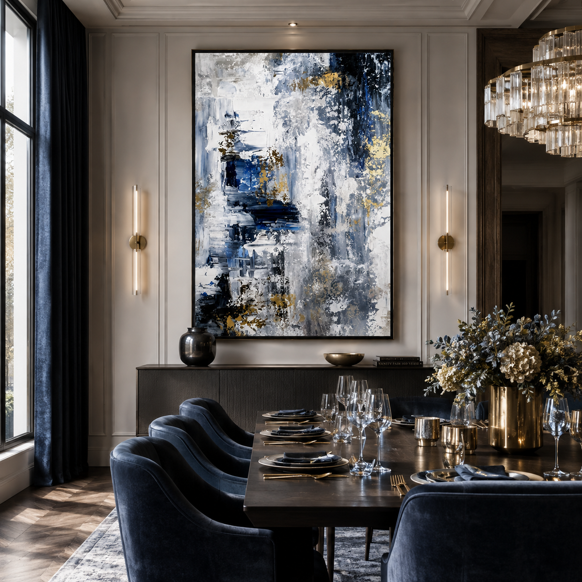 Gilded Drift-Blue Gold Abstract Painting