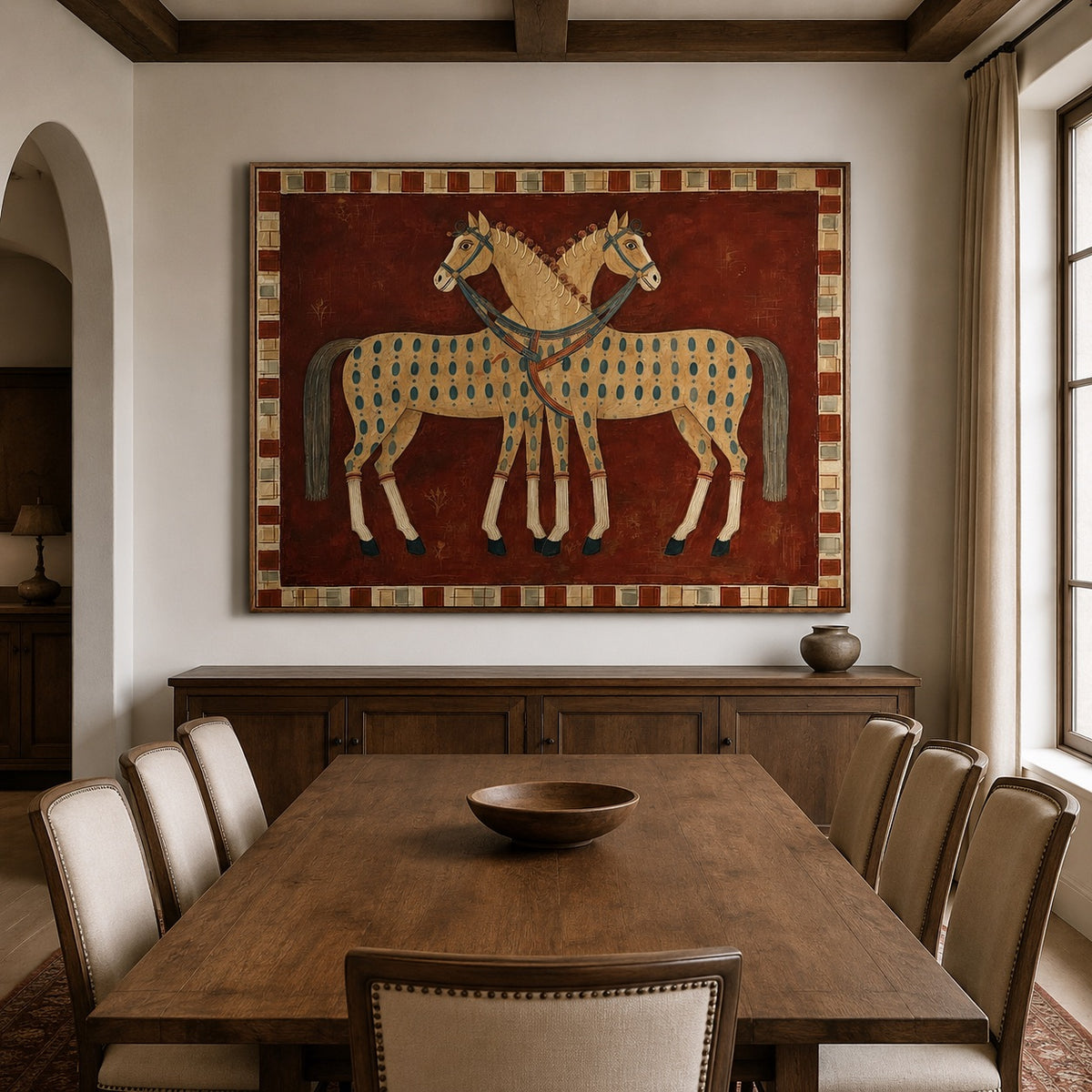 Crimson Pair-Folk Horse Oil Painting
