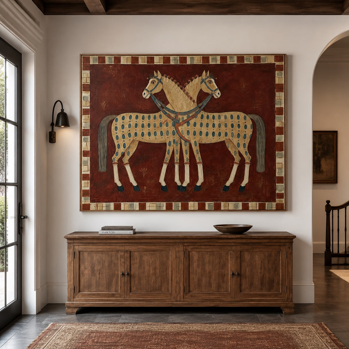 Crimson Pair-Folk Horse Oil Painting