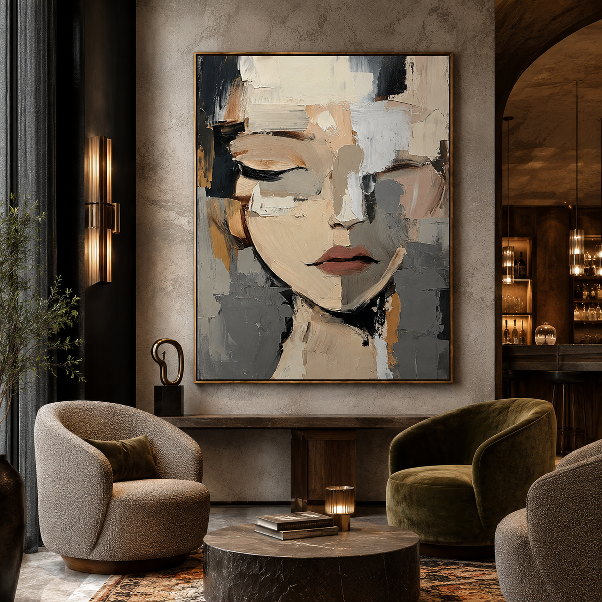 Quiet Muse-Neutral Abstract Woman Portrait Painting