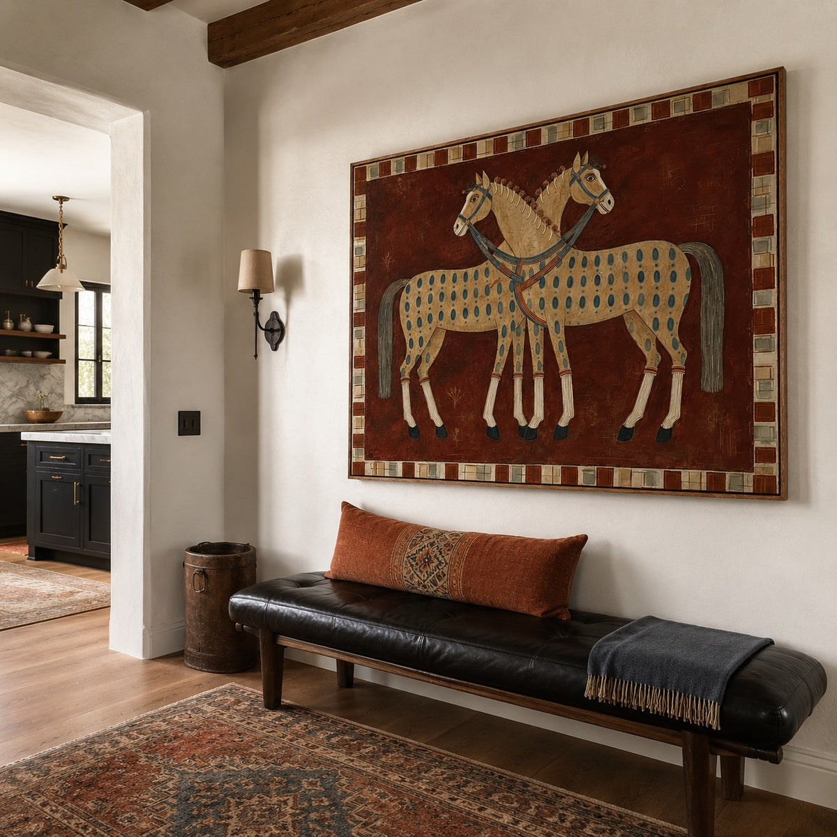 Crimson Pair-Folk Horse Oil Painting