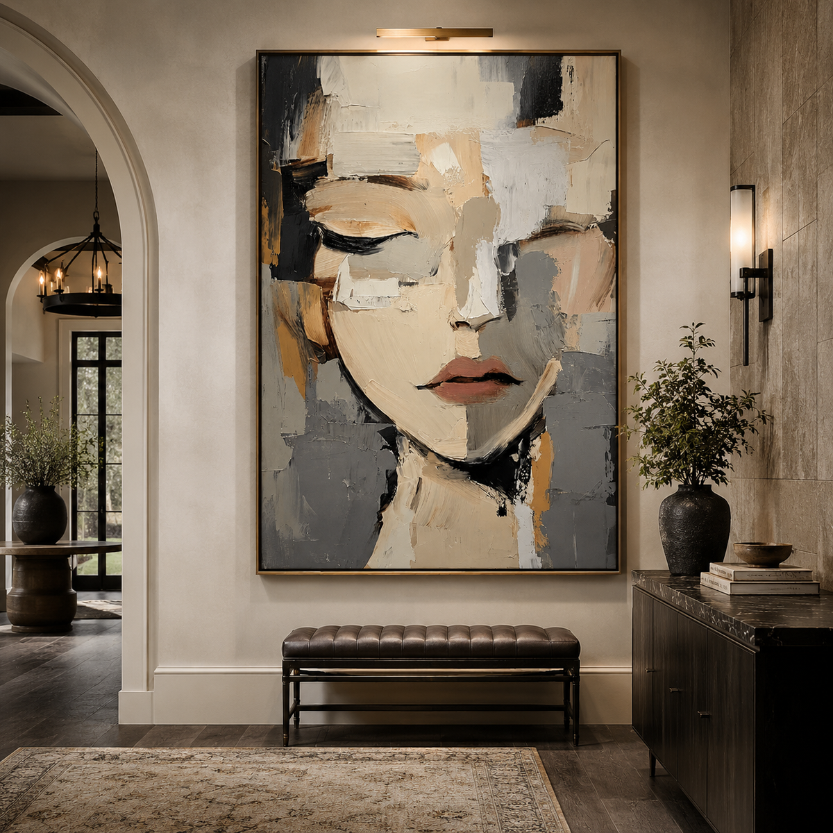 Quiet Muse-Neutral Abstract Woman Portrait Painting