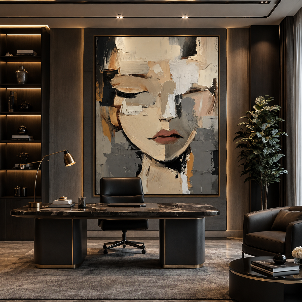 Quiet Muse-Neutral Abstract Woman Portrait Painting