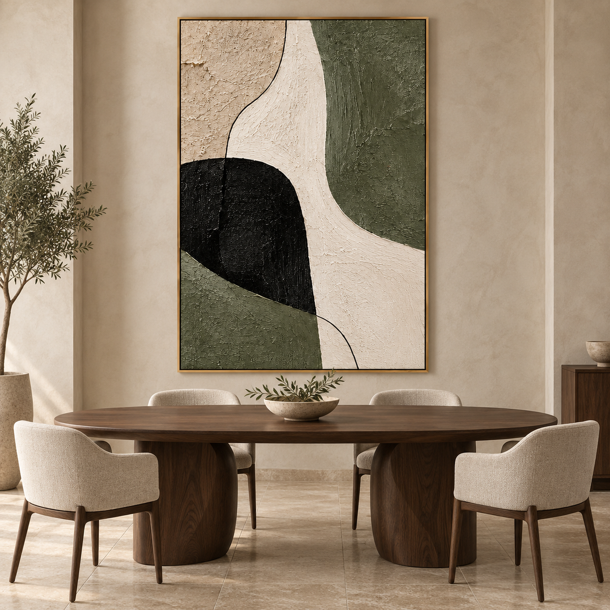Olive Flow-Organic Geometric Abstract Painting