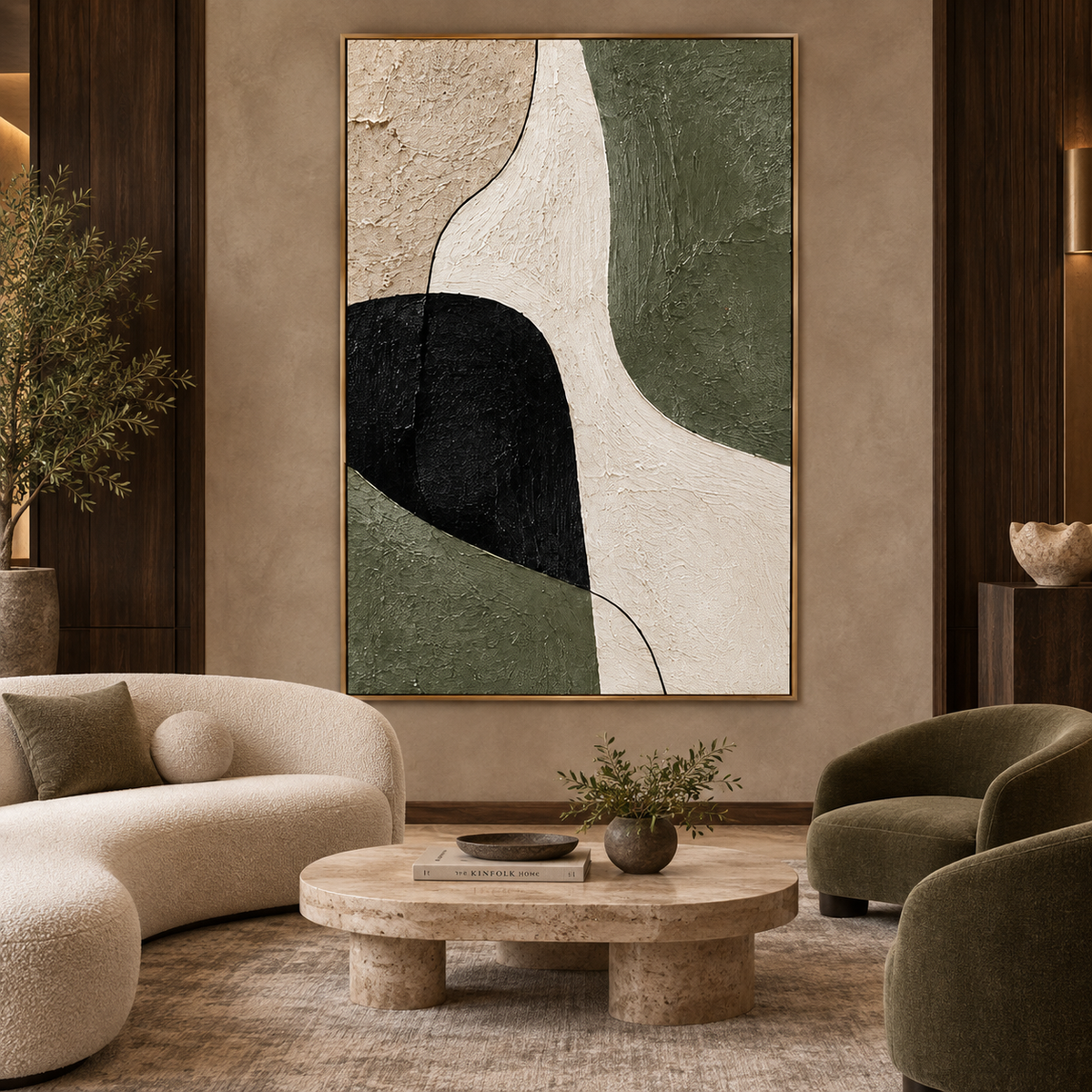 Olive Flow-Organic Geometric Abstract Painting