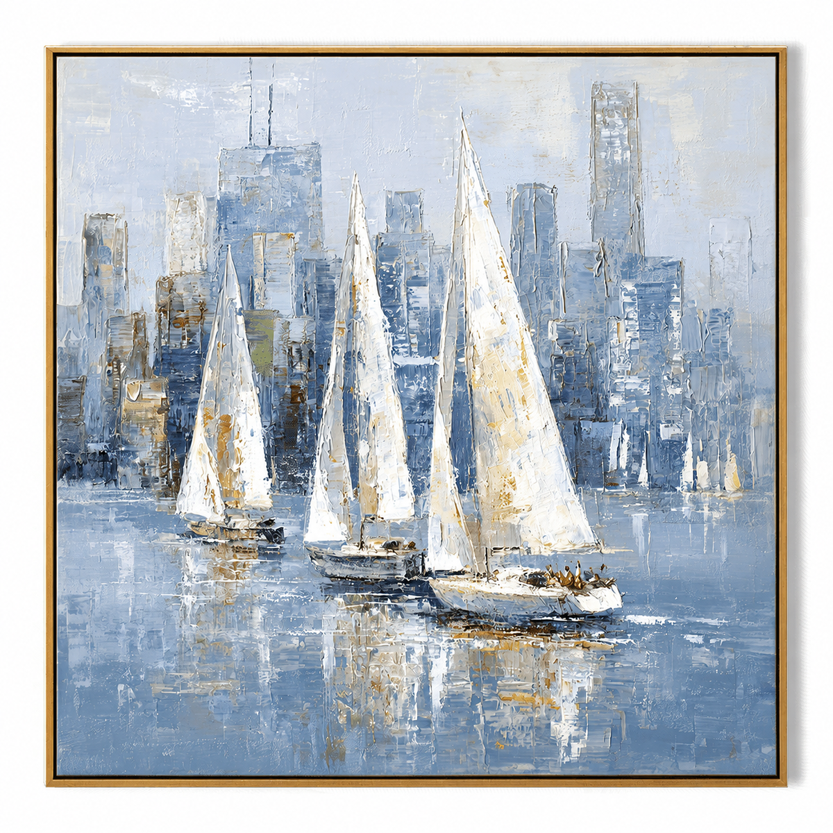 Harbor Light-Blue City Sailboat Painting