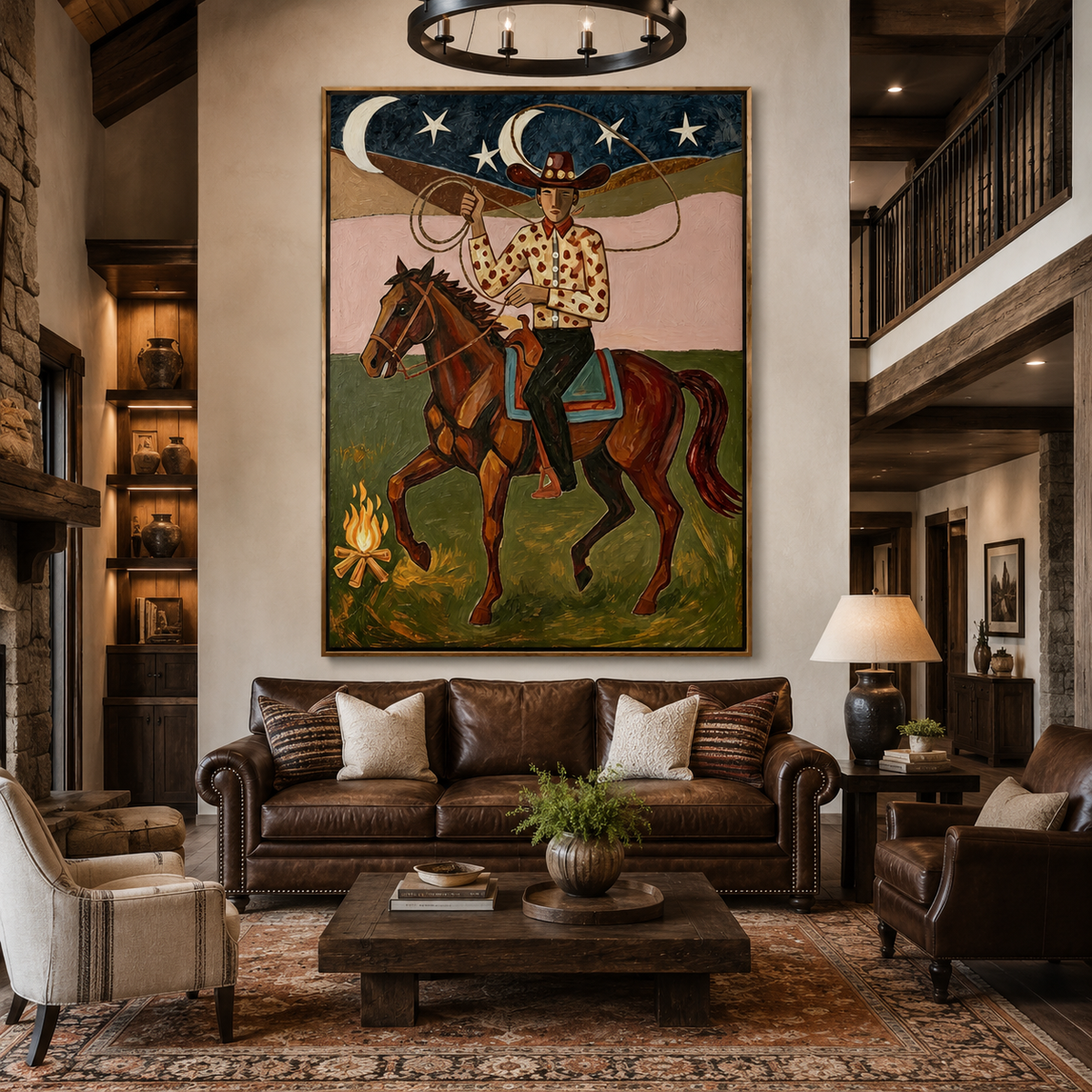 Moonlit Lasso-Cowboy Horse Western Painting