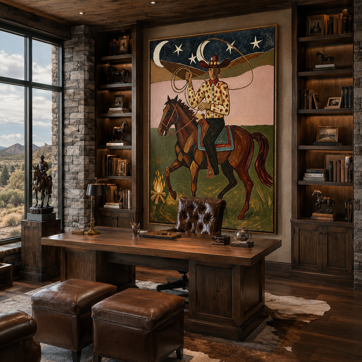 Moonlit Lasso-Cowboy Horse Western Painting