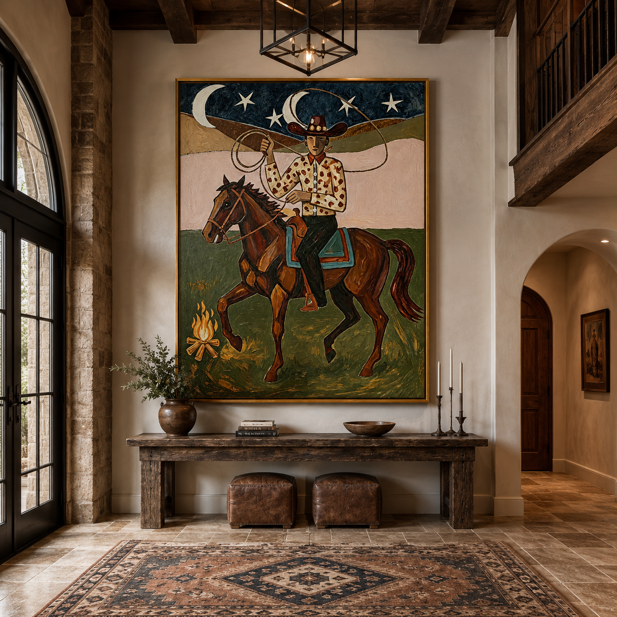 Moonlit Lasso-Cowboy Horse Western Painting
