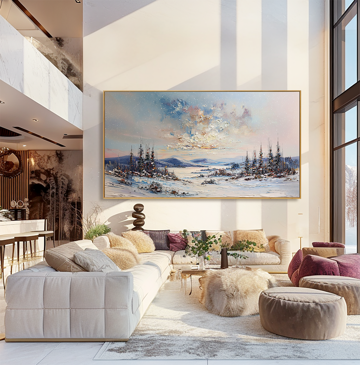 Winter Horizon-Snowy Landscape Texture Oil Painting
