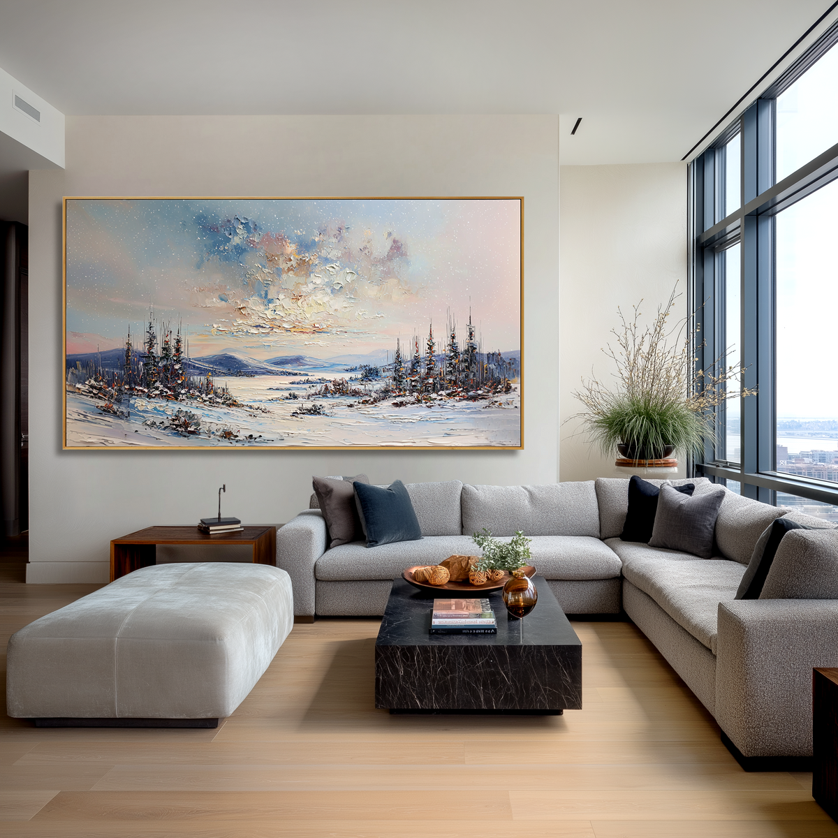 Winter Horizon-Snowy Landscape Texture Oil Painting