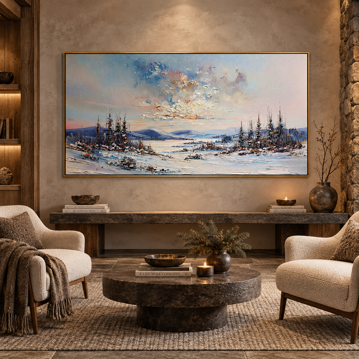 Winter Horizon-Snowy Landscape Texture Oil Painting