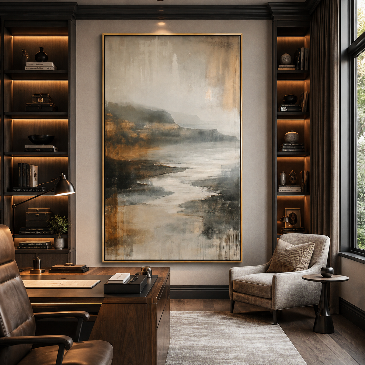 Misty Passage-Neutral Coastal Landscape Painting