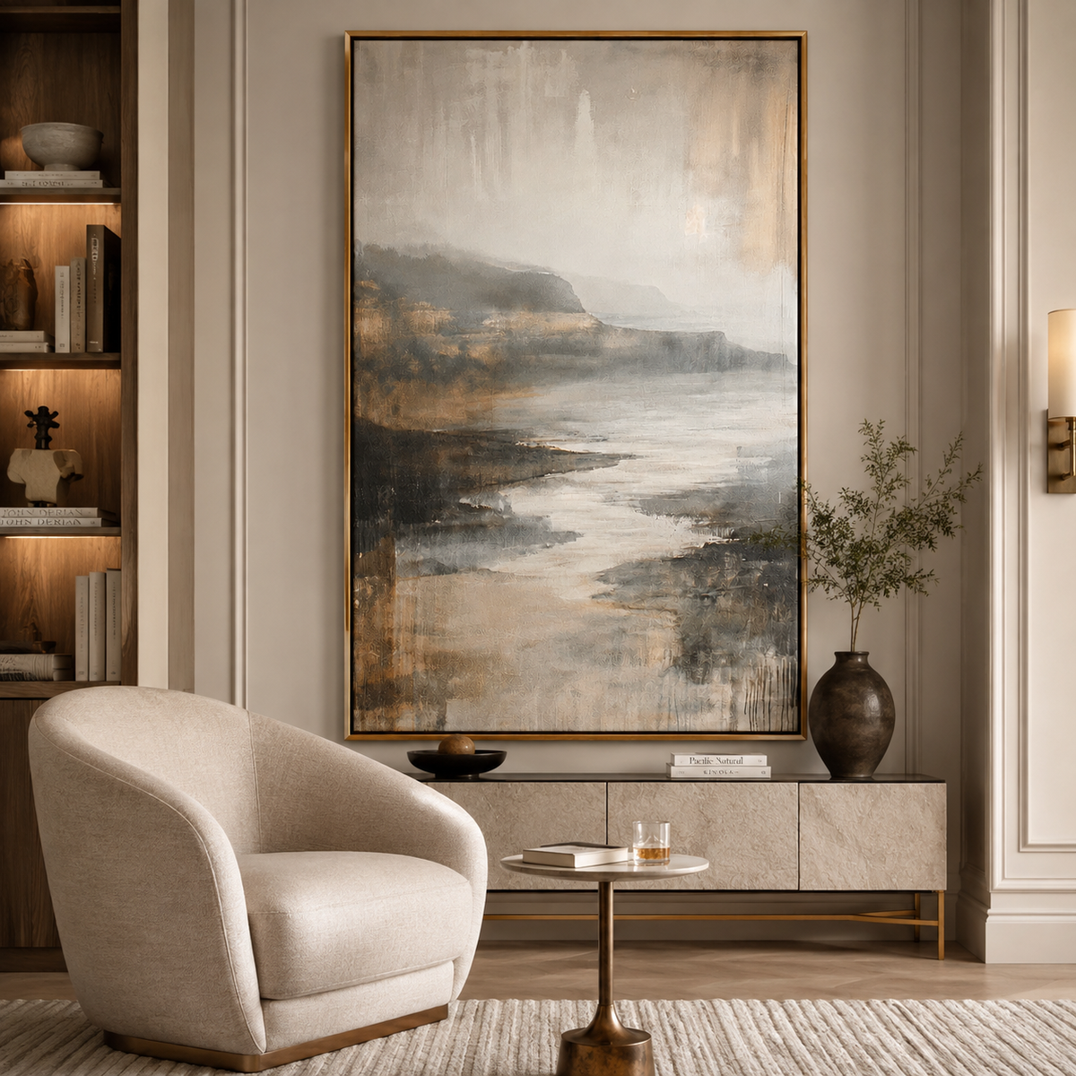 Misty Passage-Neutral Coastal Landscape Painting