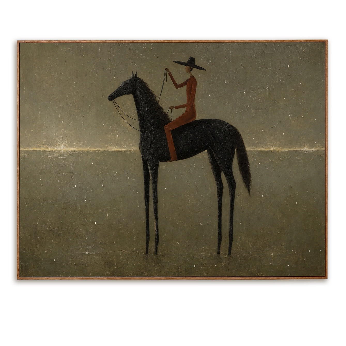 Still Horizon-Black Horse Rider Oil Painting