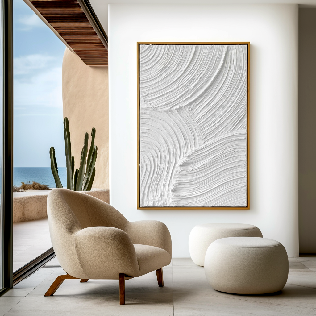 Quiet Current-White Textured Abstract Painting