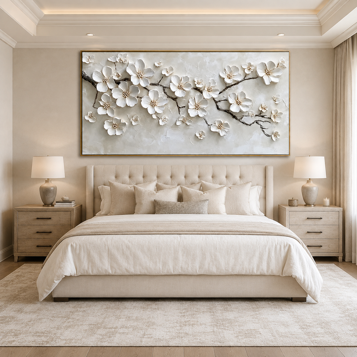 Ivory Blossom-White Floral Branch Painting