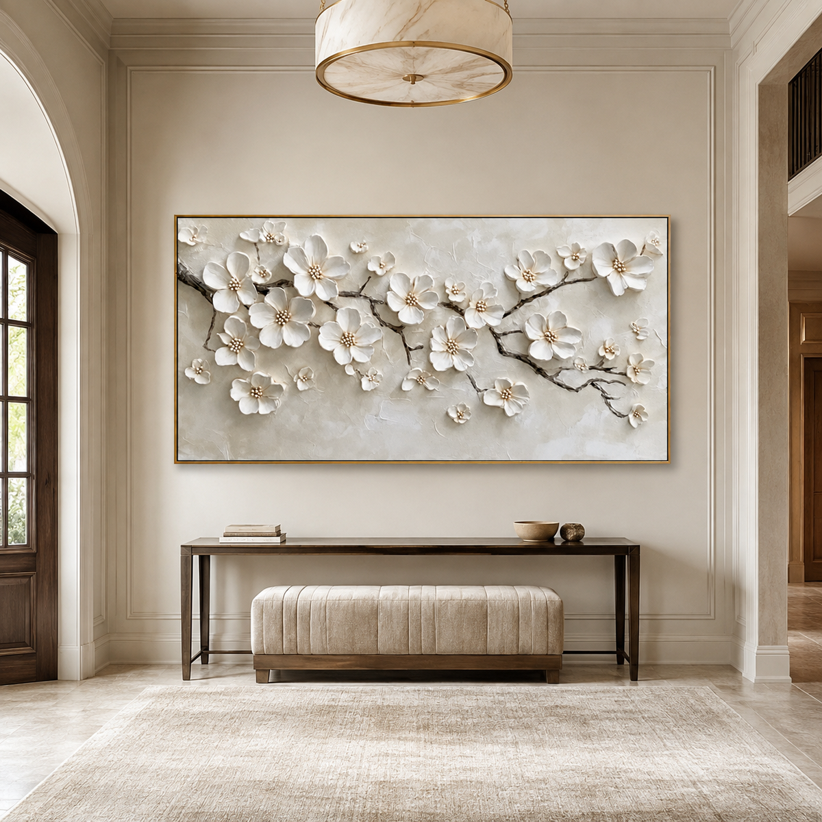 Ivory Blossom-White Floral Branch Painting
