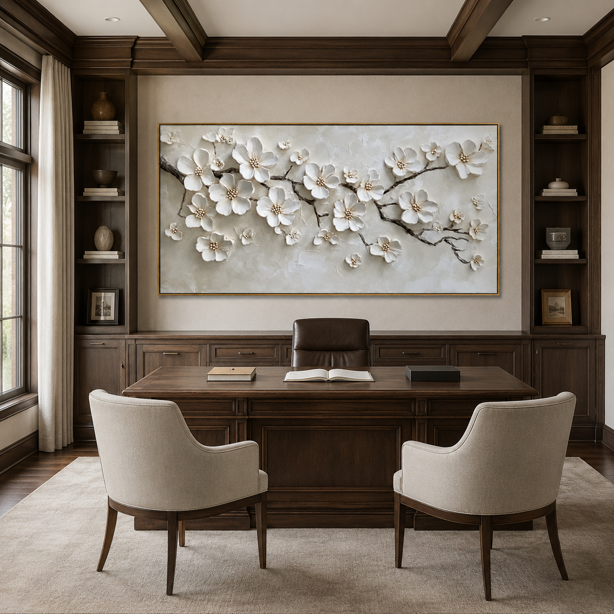 Ivory Blossom-White Floral Branch Painting
