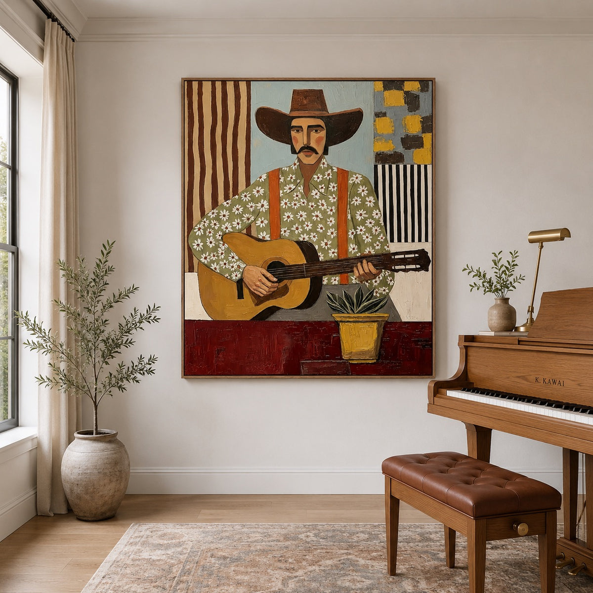 Desert Melody-Cowboy Guitar Oil Painting