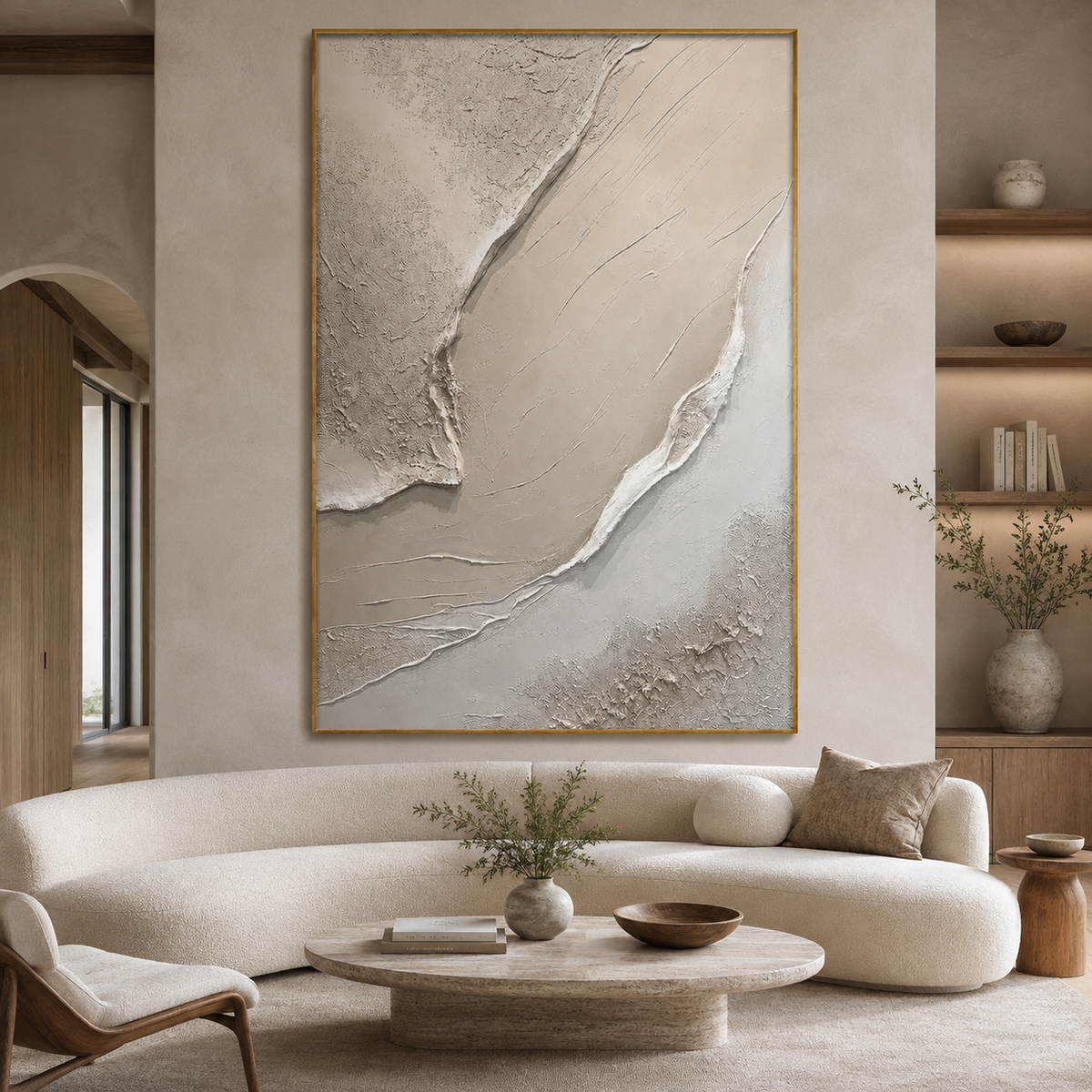 Ivory Rift-Cream Textured Abstract Painting