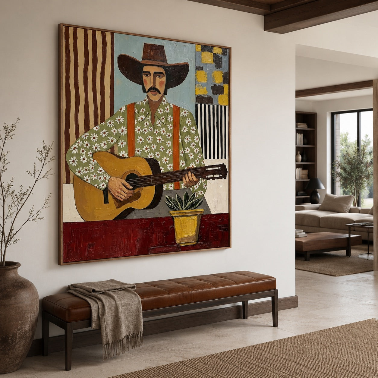 Desert Melody-Cowboy Guitar Oil Painting