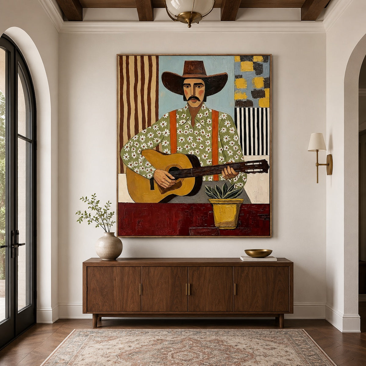 Desert Melody-Cowboy Guitar Oil Painting