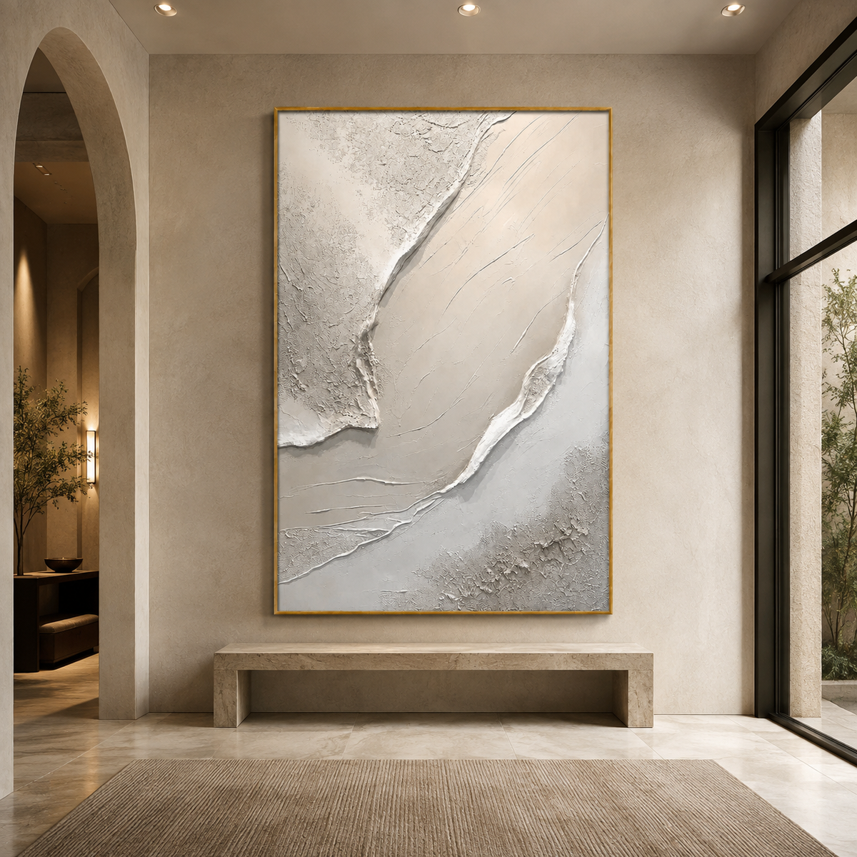 Ivory Rift-Cream Textured Abstract Painting