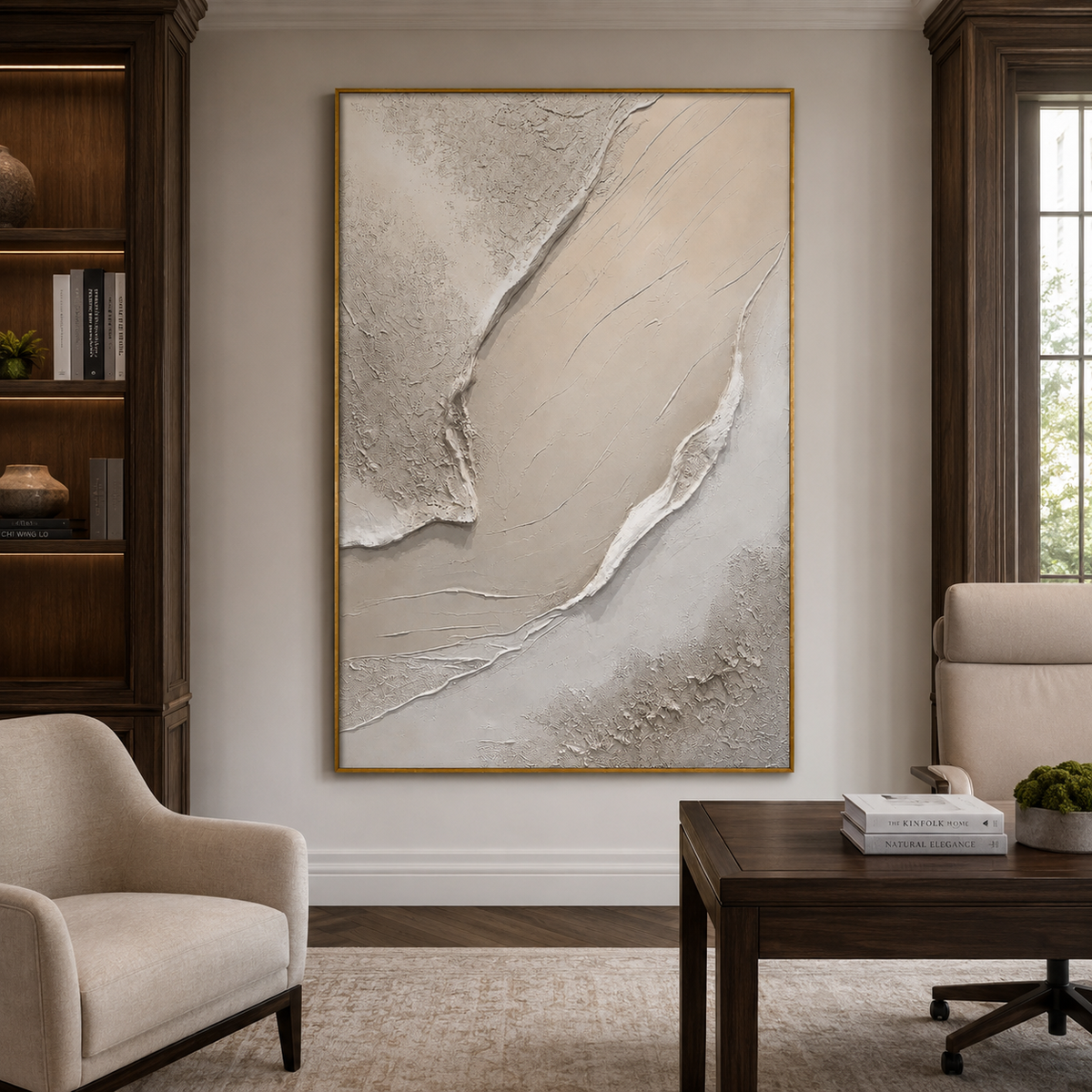 Ivory Rift-Cream Textured Abstract Painting