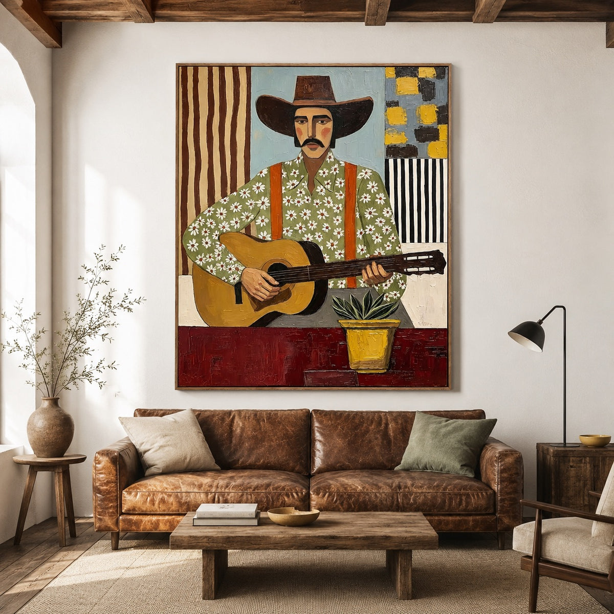 Desert Melody-Cowboy Guitar Oil Painting