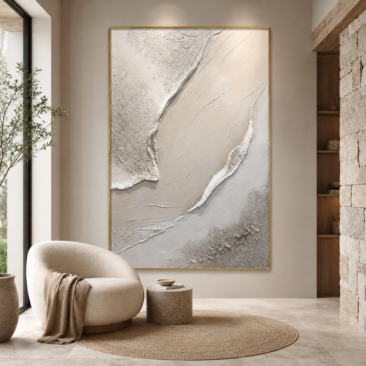 Ivory Rift-Cream Textured Abstract Painting