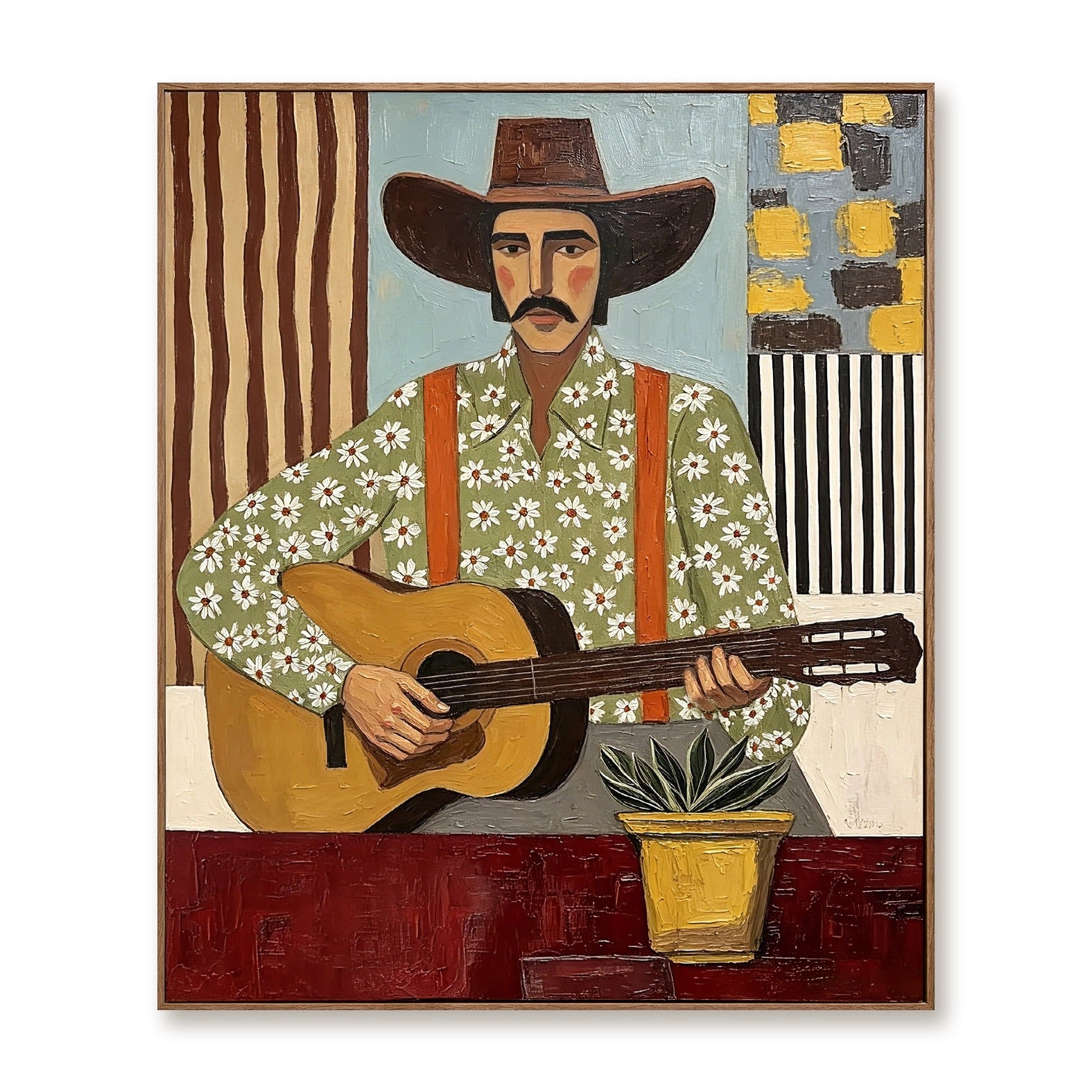 Desert Melody-Cowboy Guitar Oil Painting