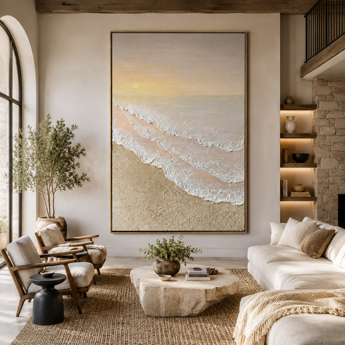 Blush Tide-Pastel Coastal Sunset Painting