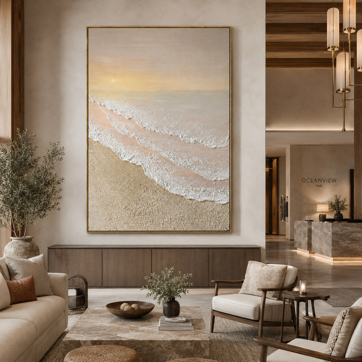 Blush Tide-Pastel Coastal Sunset Painting