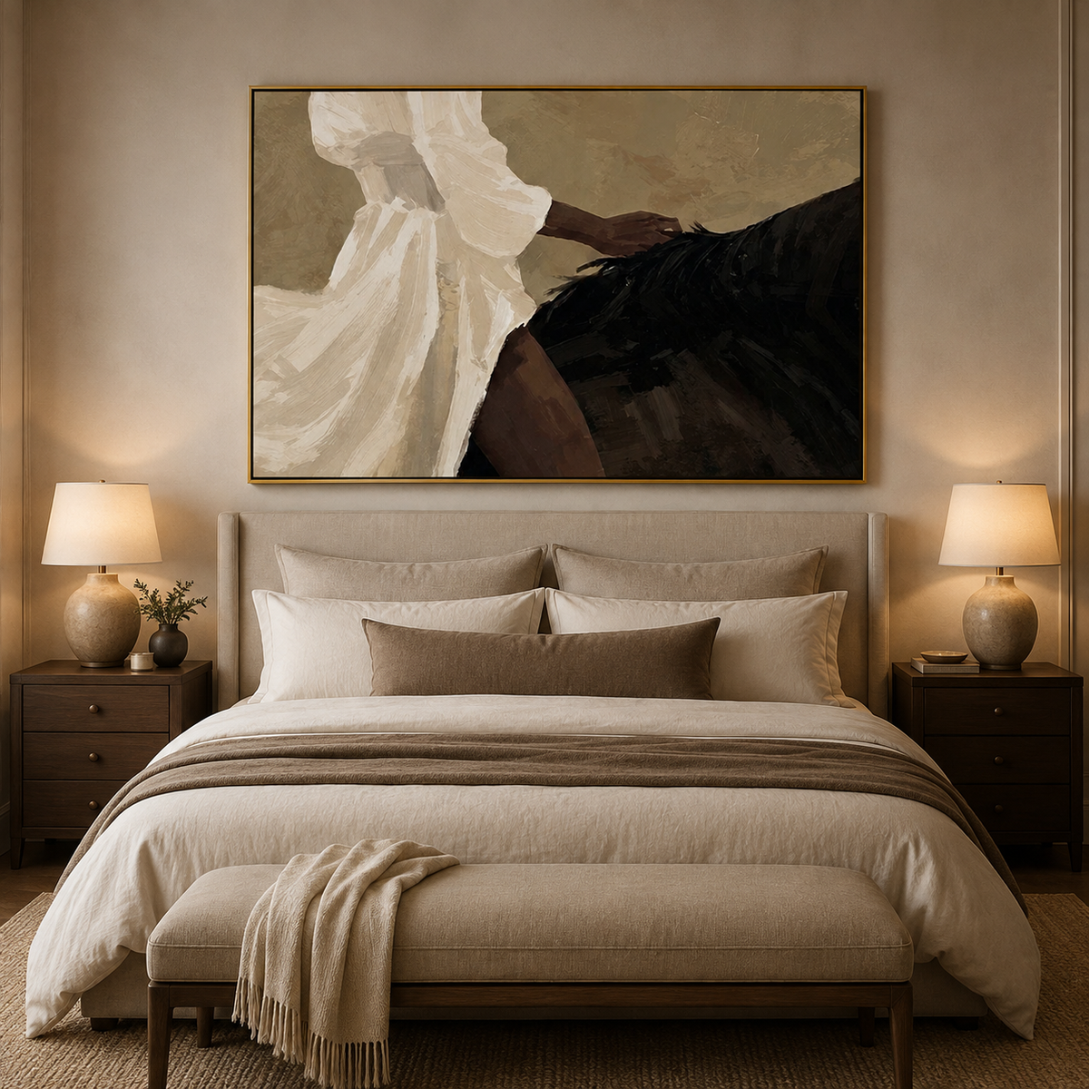Ivory Rider-Minimalist Horseback Woman Painting