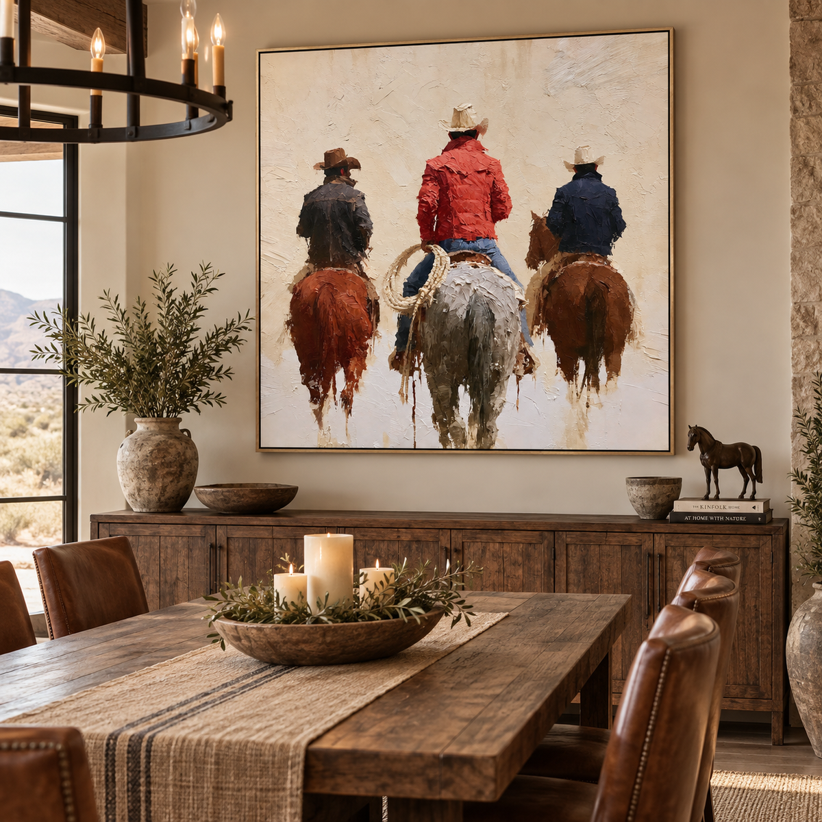Red Trail-Three Cowboy Horse Painting