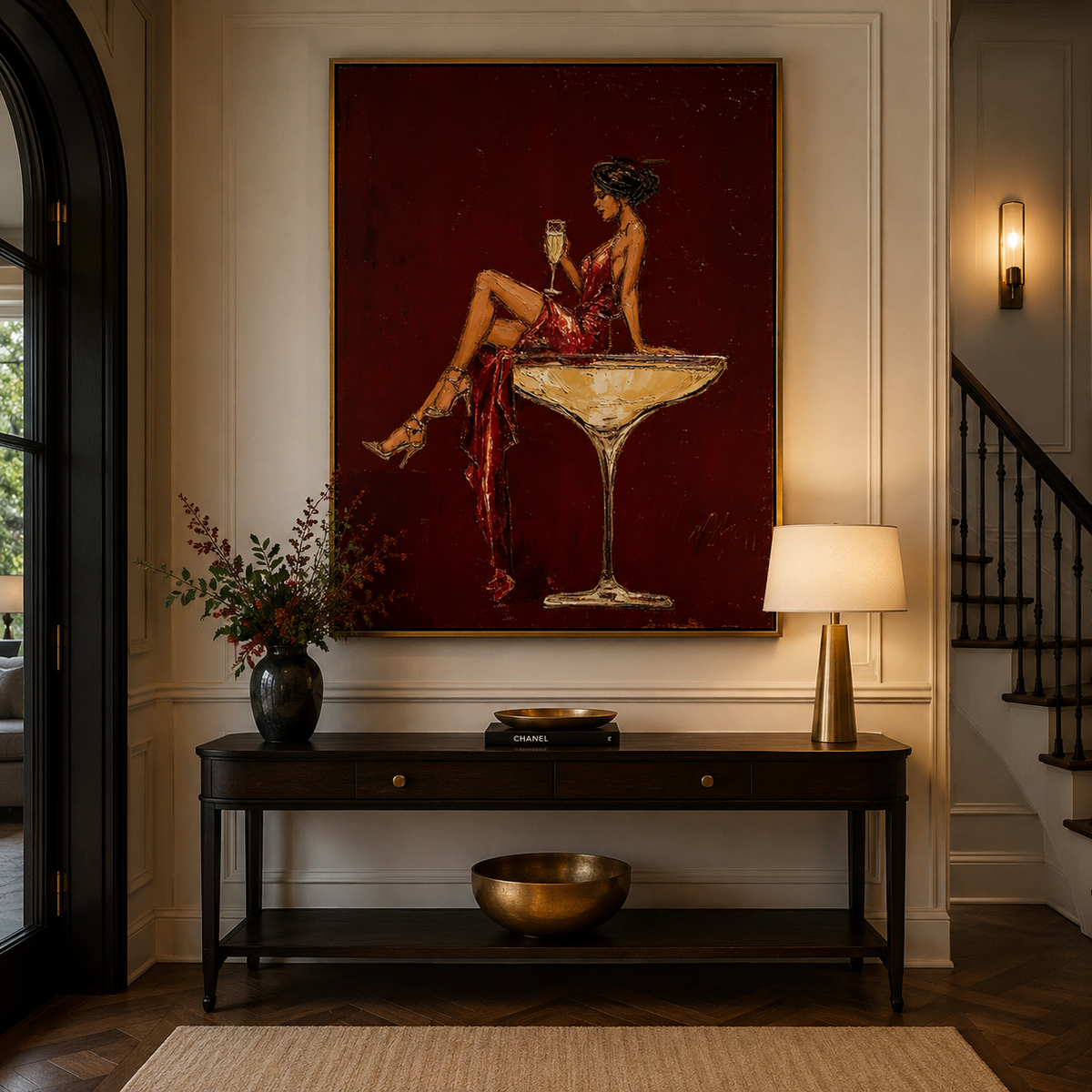 Velvet Toast-Red Champagne Woman Painting
