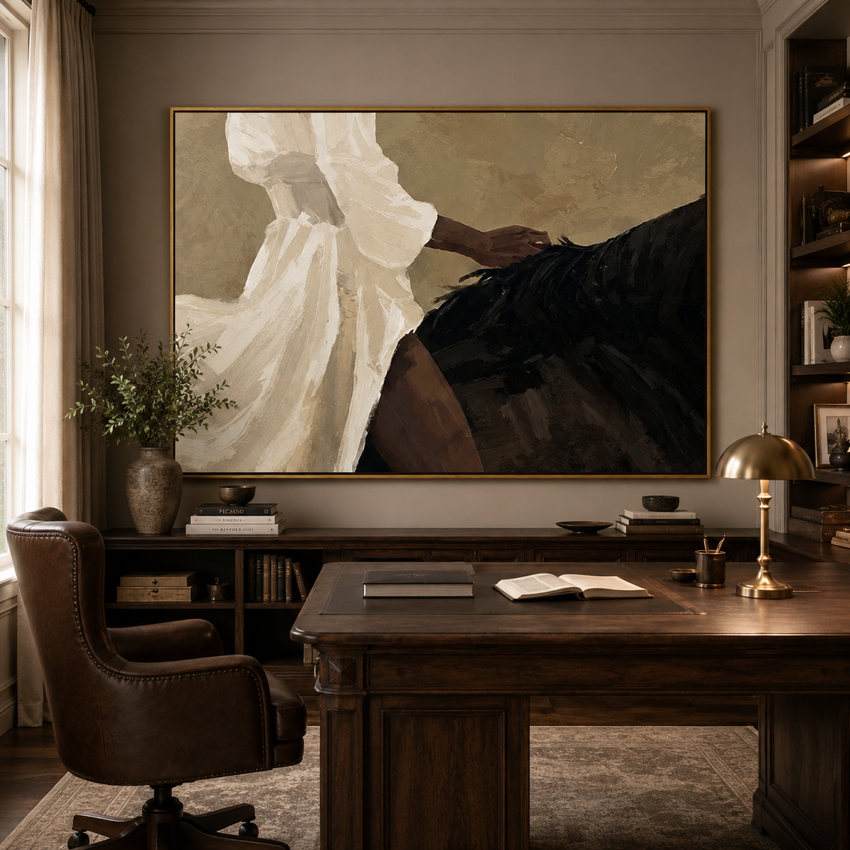 Ivory Rider-Minimalist Horseback Woman Painting