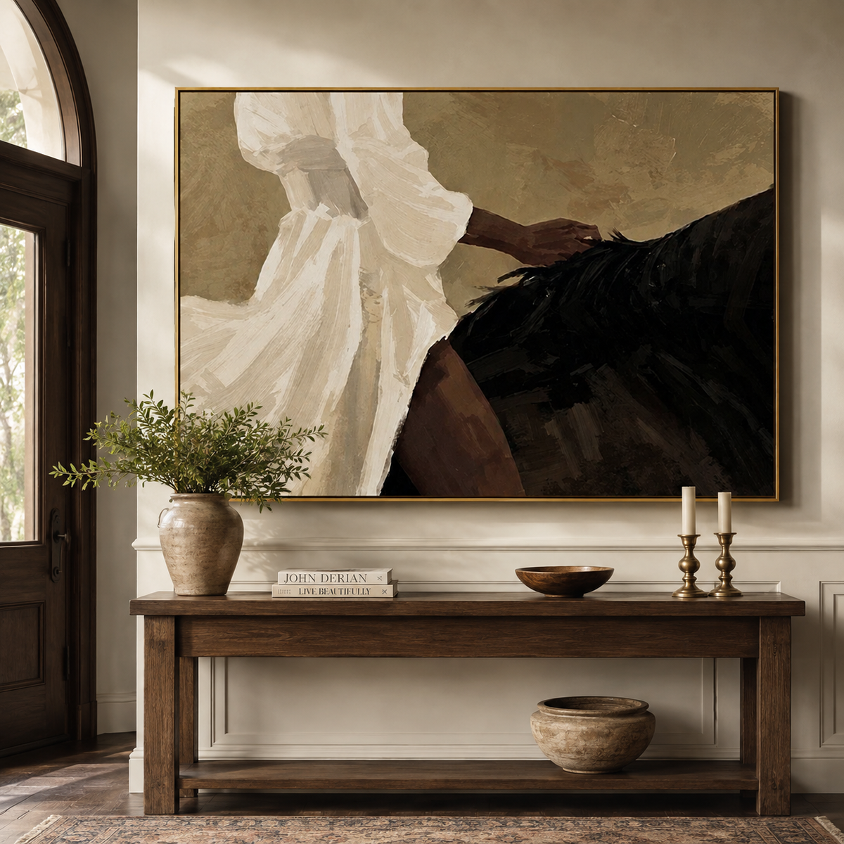 Ivory Rider-Minimalist Horseback Woman Painting