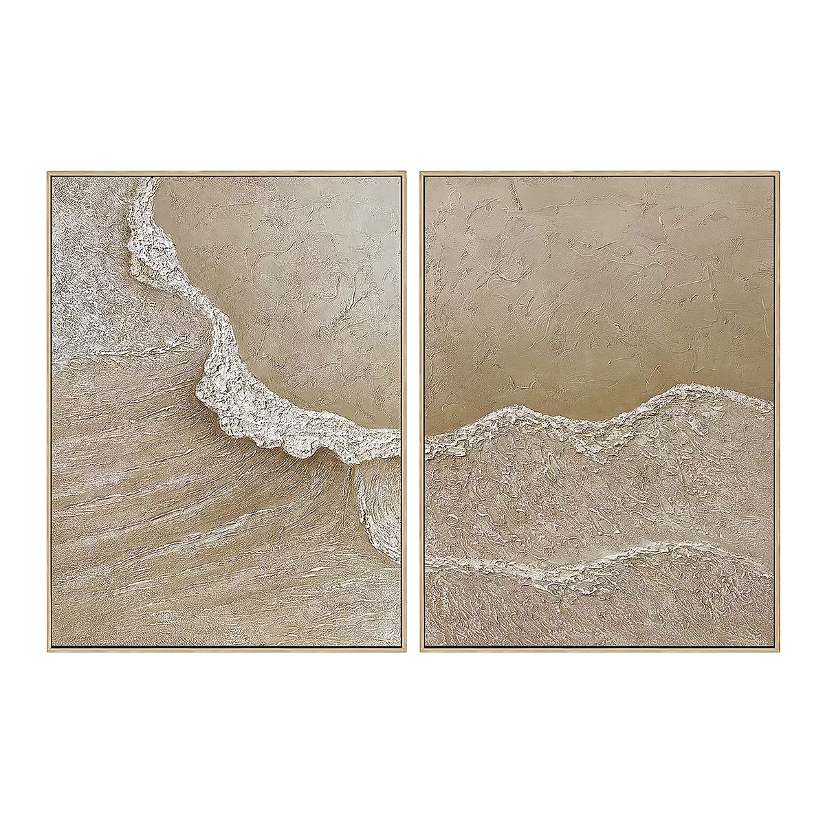 Textured Shoreline Diptych - Neutral Coastal Oil Painting
