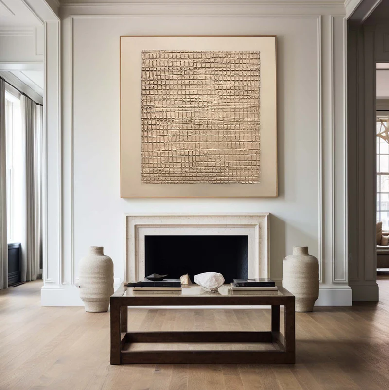 Linen Grid-Textured Abstract Painting